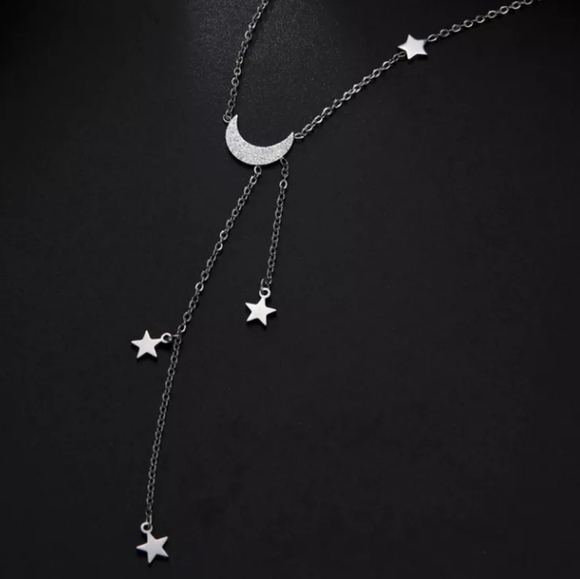 Gentle Silver Moon Stars Necklace - Picture 3 of 6